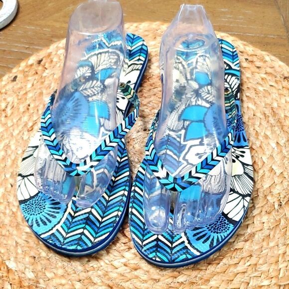 Vera Bradley Blue Floral Flip Flops (L, 9-10) - Picture 1 of 9